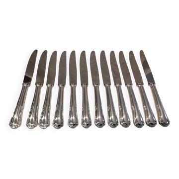 12 dessert knives with silver-plated metal handles, silversmith Ercuis Valencay