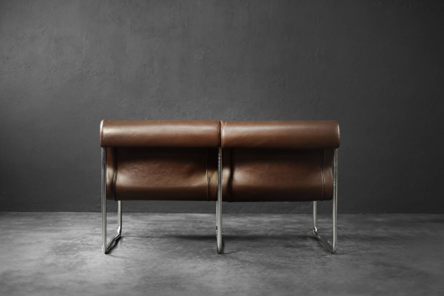 Vintage Mid-Century German Modern 2-Seater Brown Steel Frame Lounge Sofa