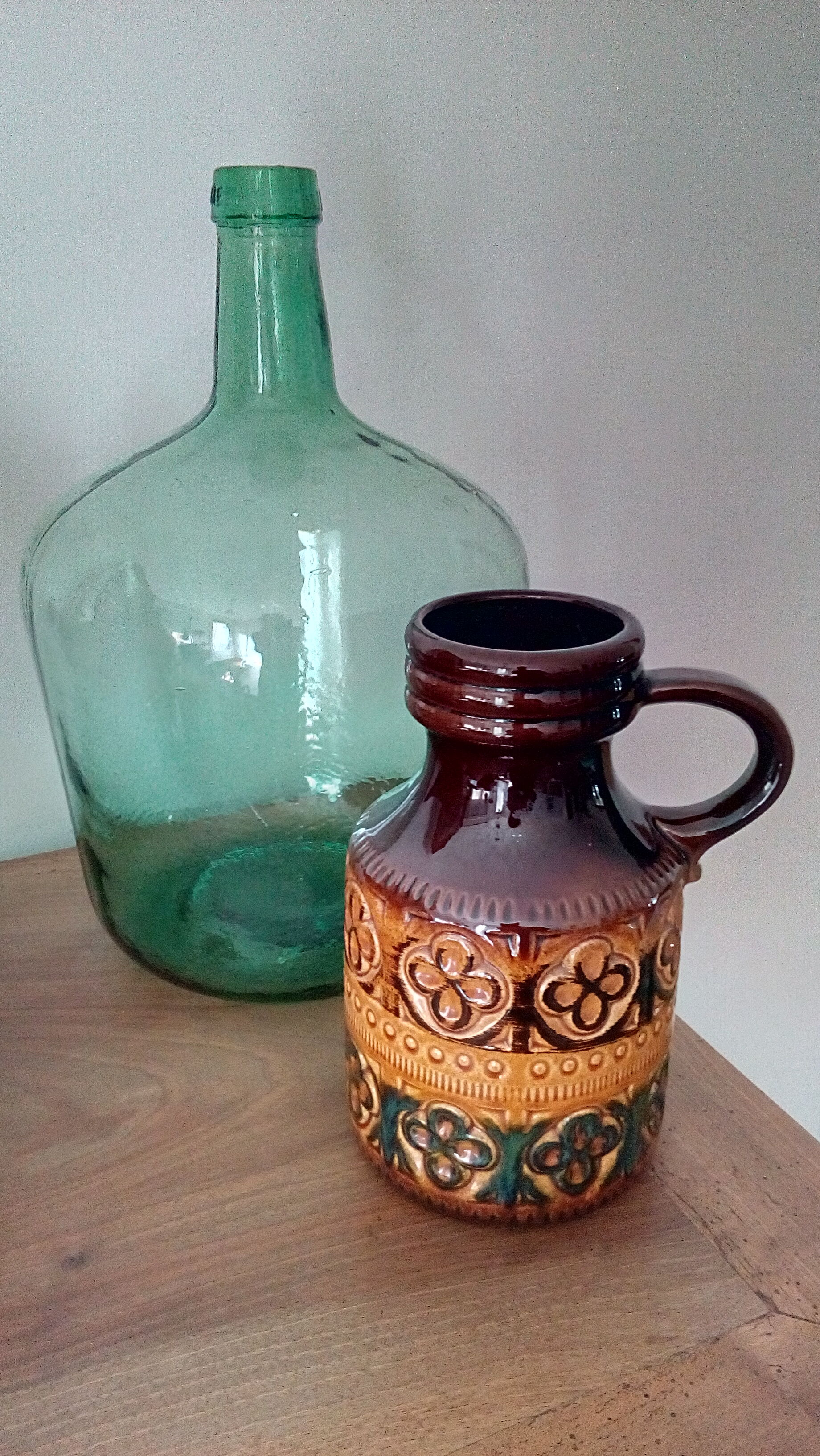 West Germany enamelled ceramic handle vase