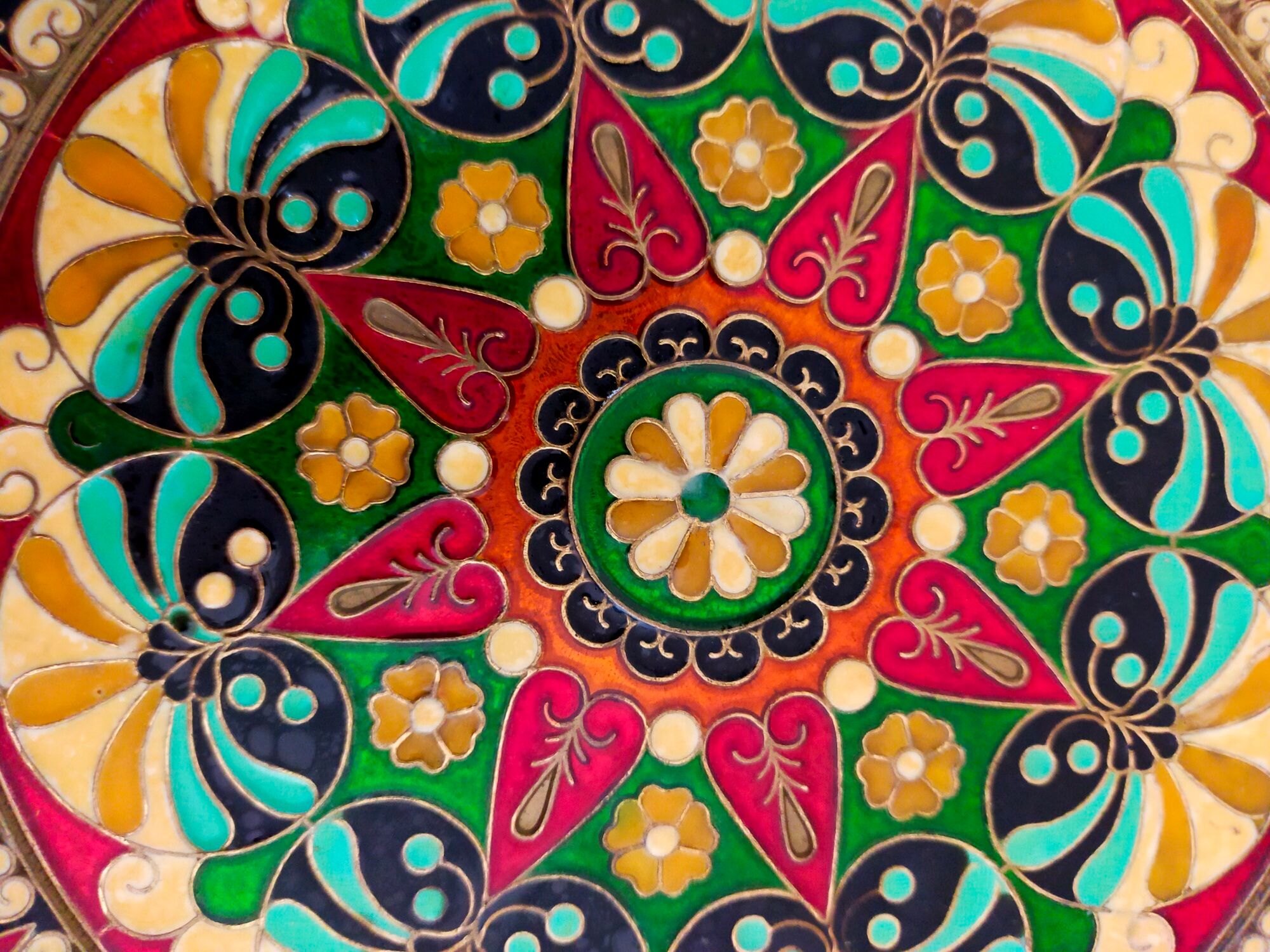 Plate or empty pocket in partitioned copper and vintage enamels