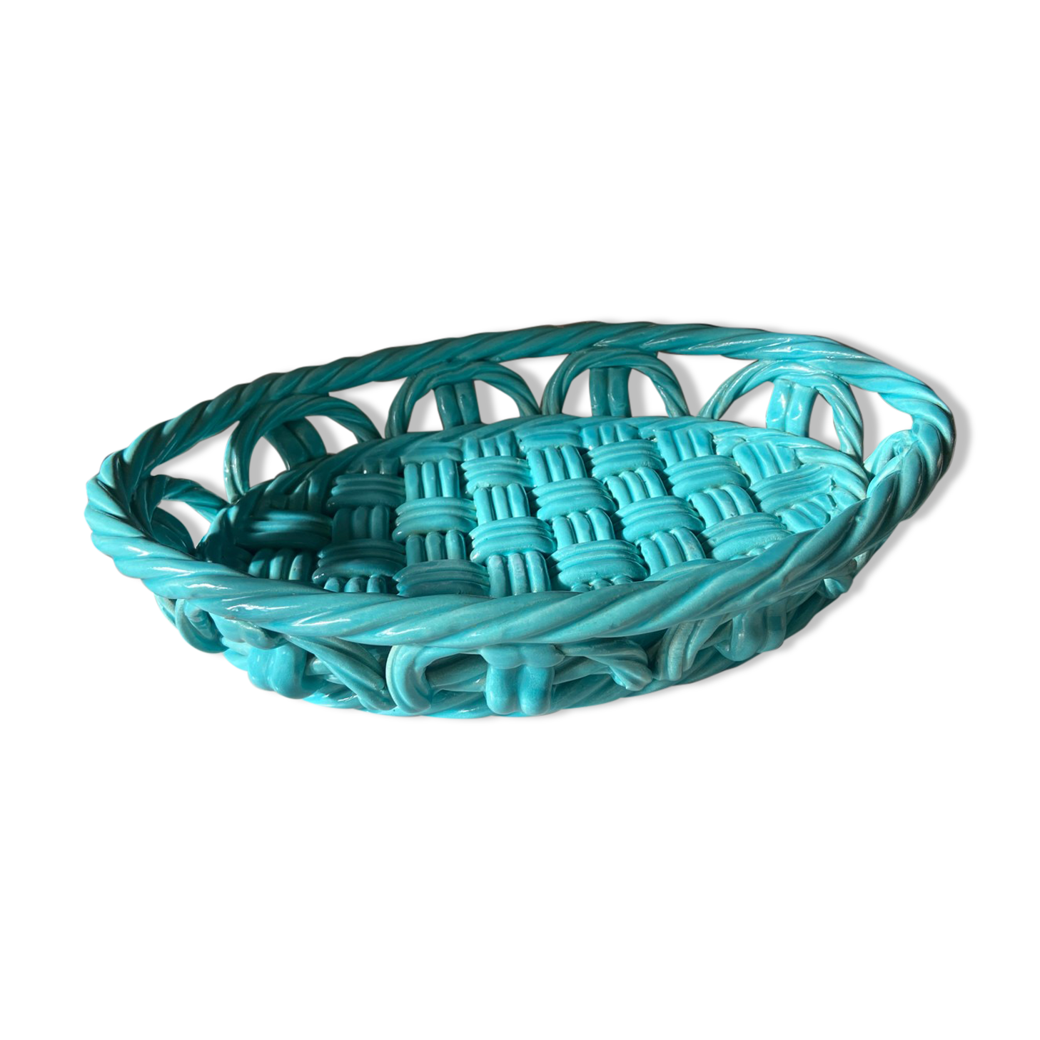 Vintage Vallauris woven ceramic dish