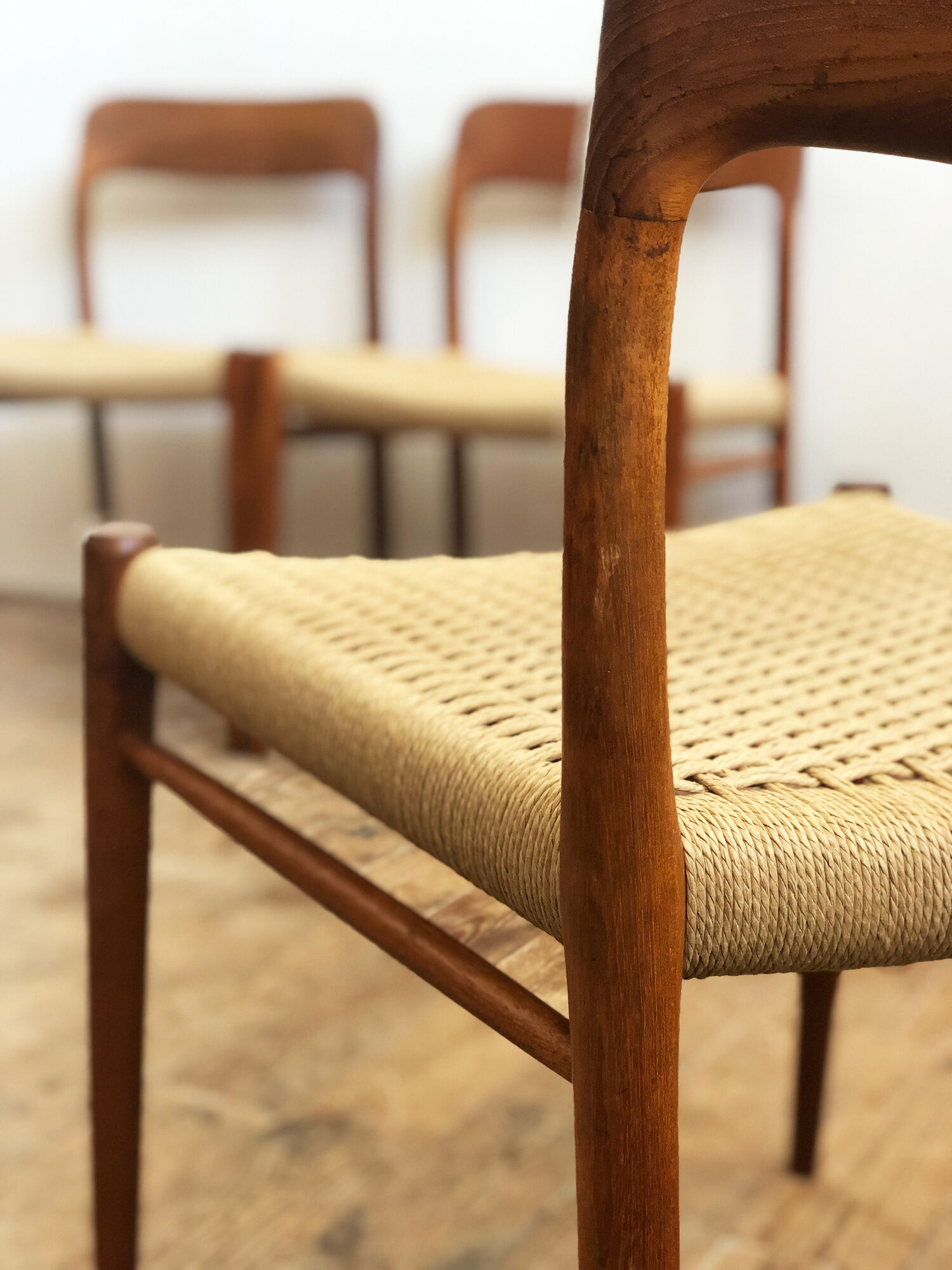Set of 6 dining chairs, model 75 by Niels O. Møller in teak and paper cord