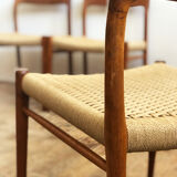 Set of 6 dining chairs, model 75 by Niels O. Møller in teak and paper cord