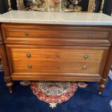 3-drawer chest of drawers in solid mahogany with white marble top in Louis XVI style