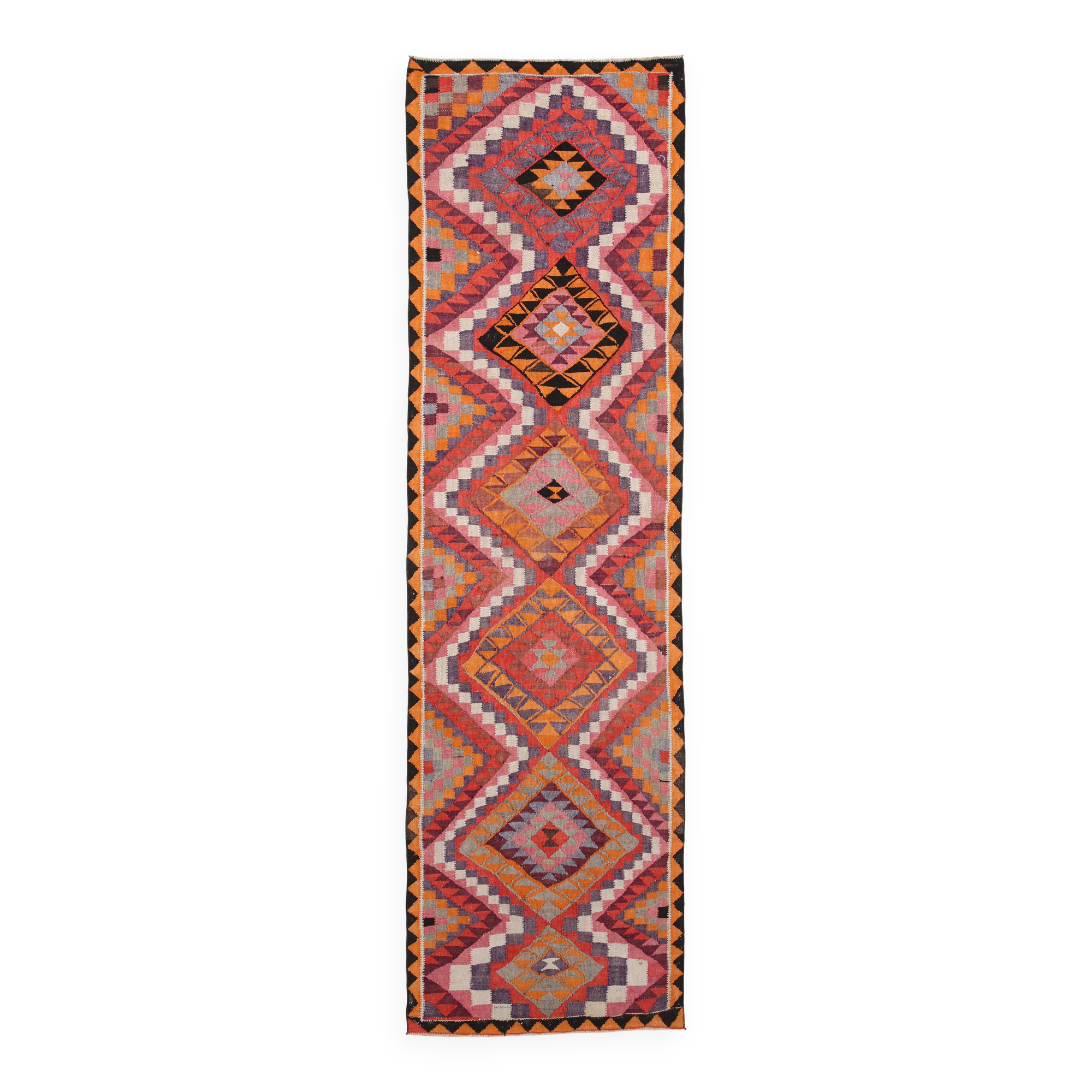 3x12 Pink Orange Vintage Kilim Runner Rug 105x377Cm SK 34621
