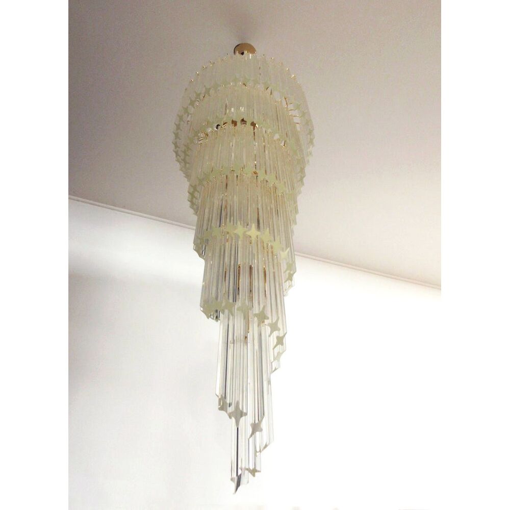 Clear quadriedro murano glass twister chandelier