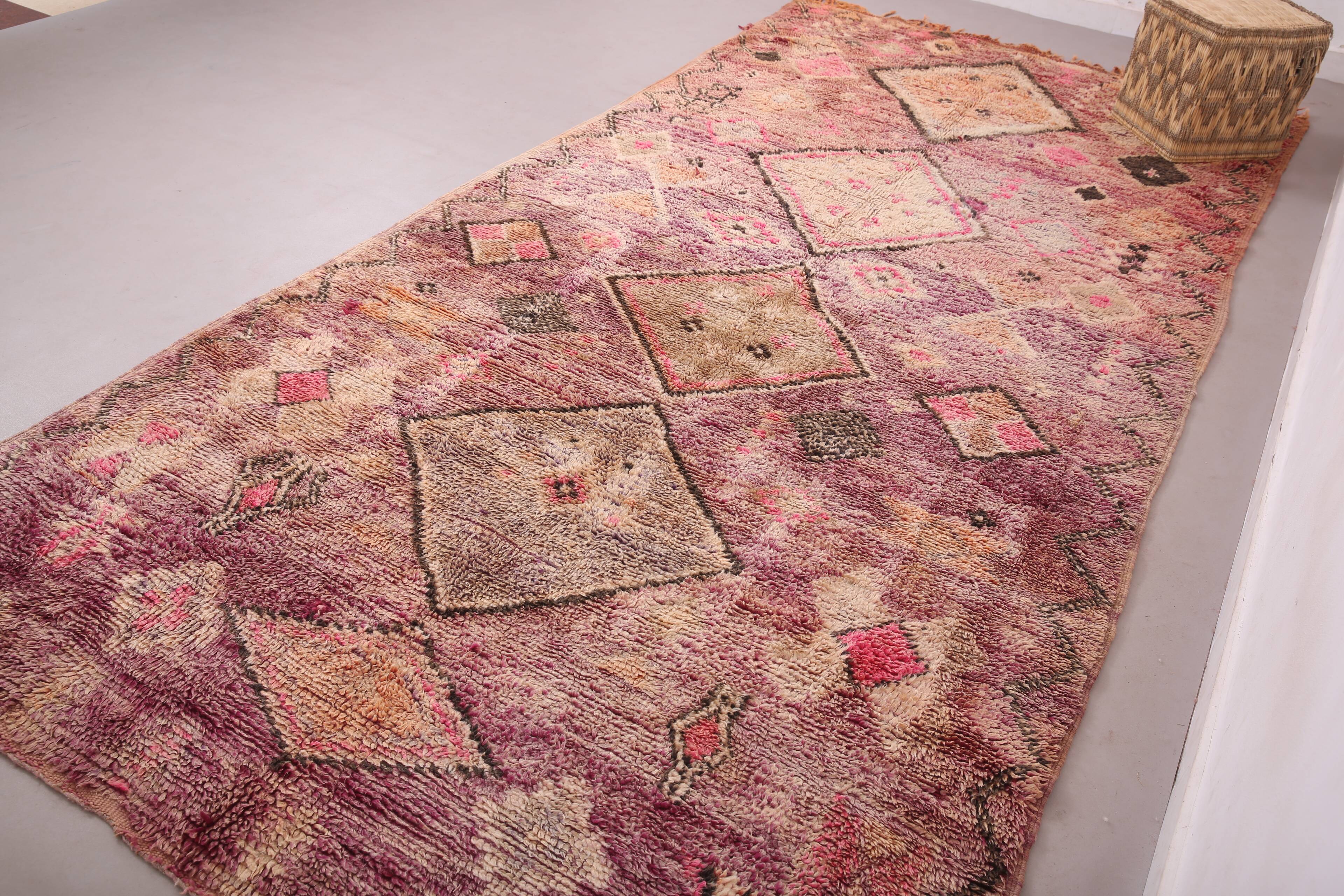 Tapis marocain vintage fait main 183 x 375 cm - Tapis en laine Boujaad - Tapis berbère