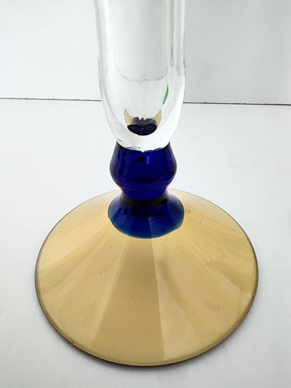 Pair of Transparent Murano Glass Flutes with Colored Details, Italy, 1980s