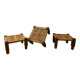 3 wooden and rope charpoy stools