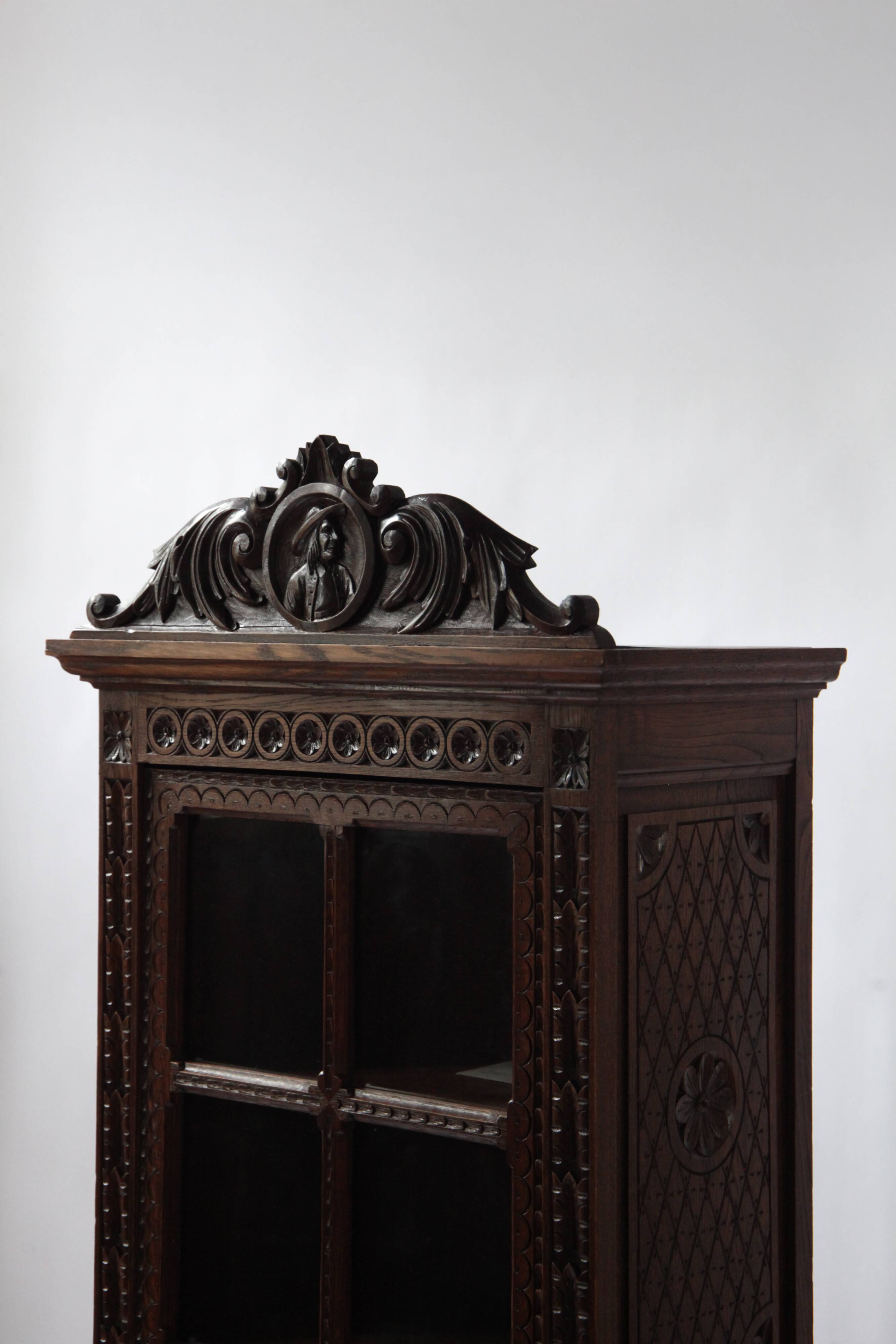 Antique Breton display cabinet in chestnut, France, circa 1880–1890