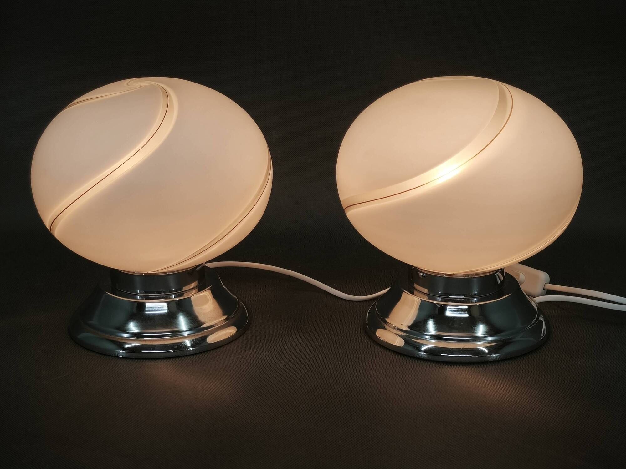 Pair of Italian Murano Glass and Chrome Table Lamps, 1960s