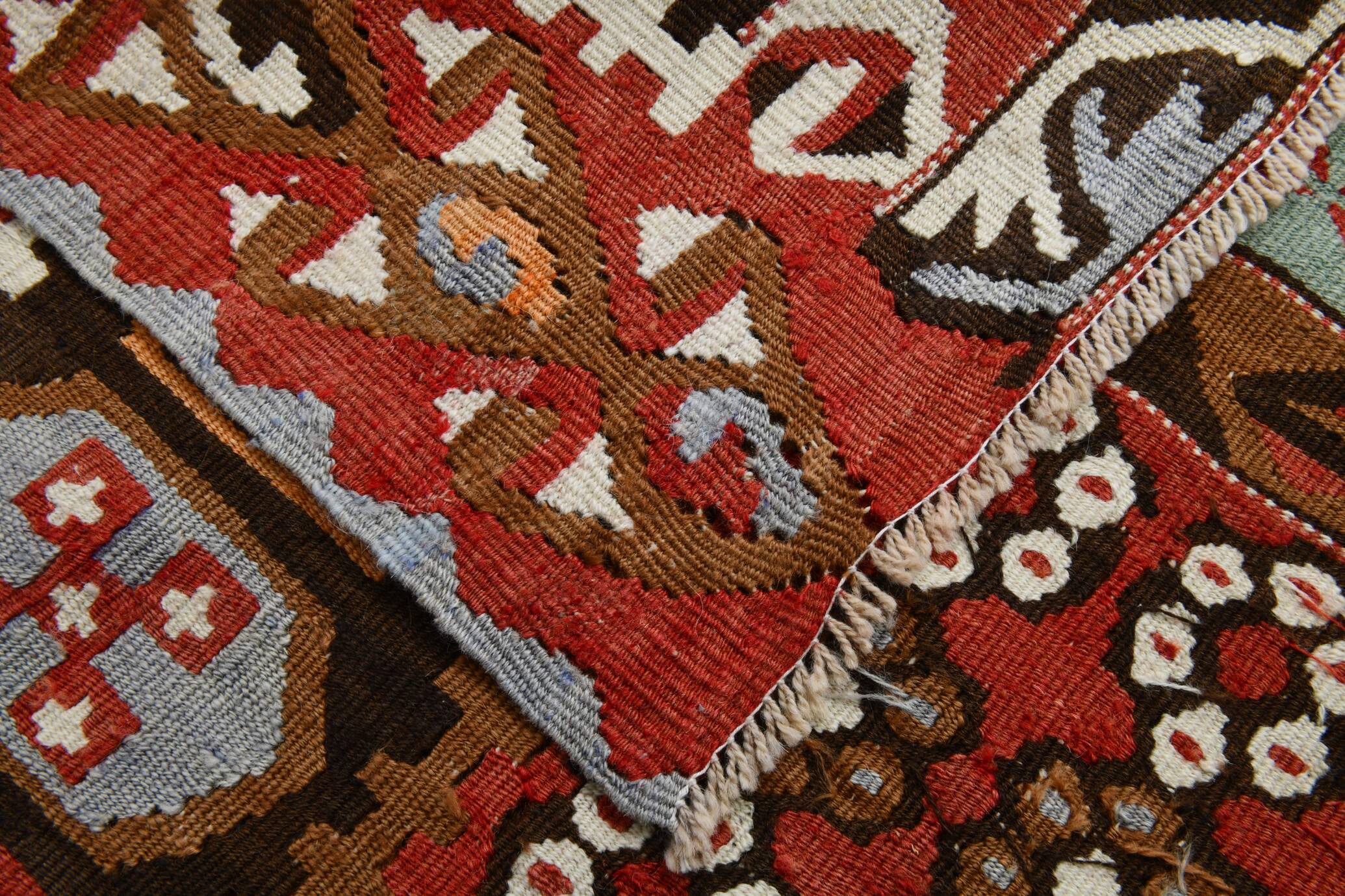 6x14 Kilim Warm Earthy Tons Long Wide Handmade Kilim Rug, 183x416 Cm