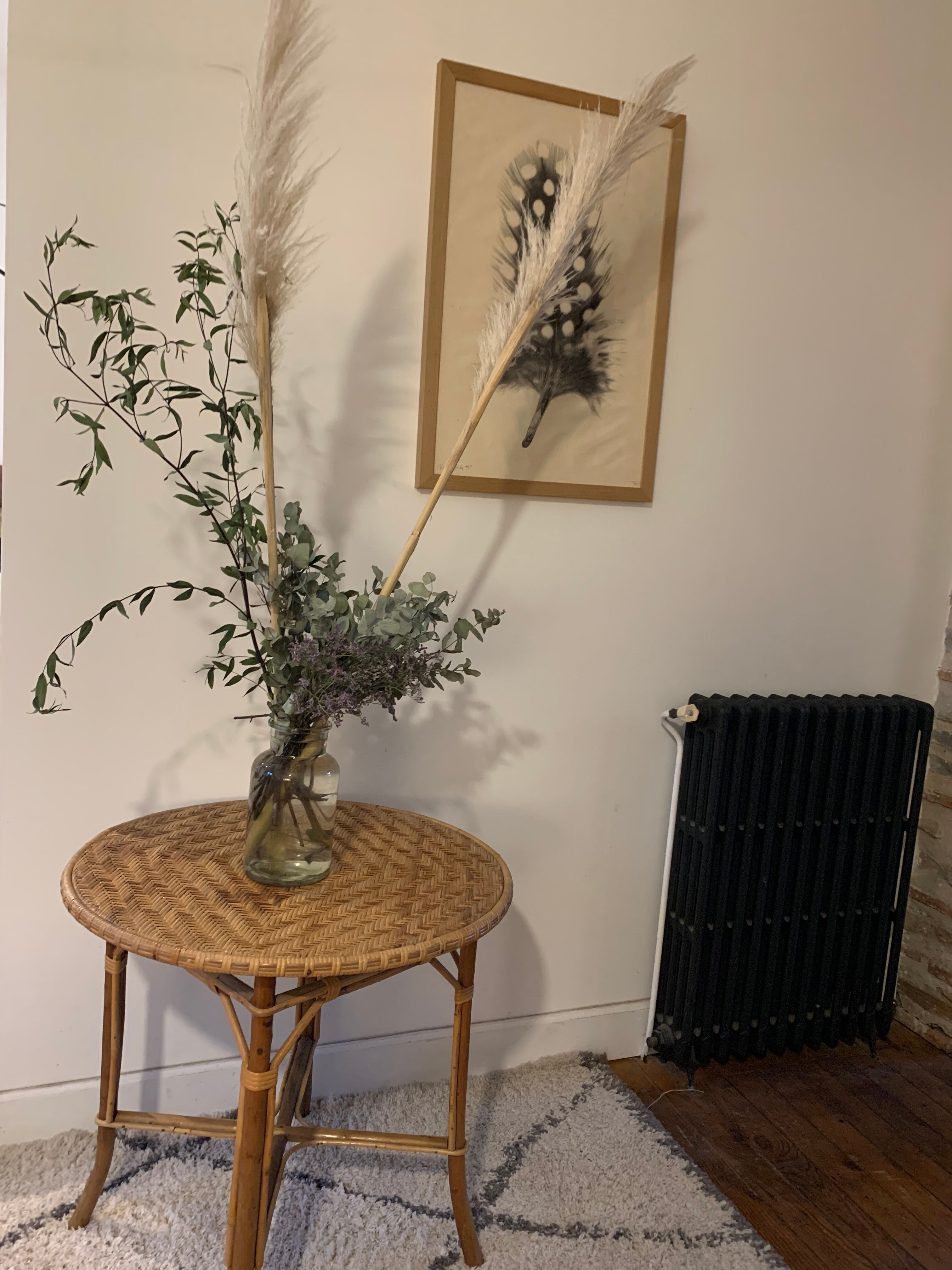 Rattan table for 4 people 70s