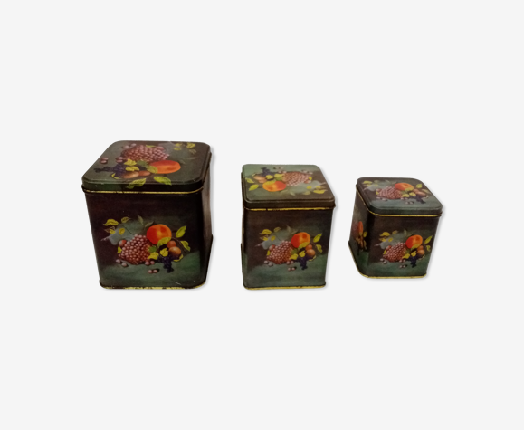 Lot de 3 boîtes anciennes en métal motifs fleuris