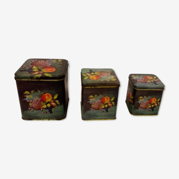 Set of 3 old metal boxes floral patterns