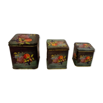 Set of 3 old metal boxes floral patterns