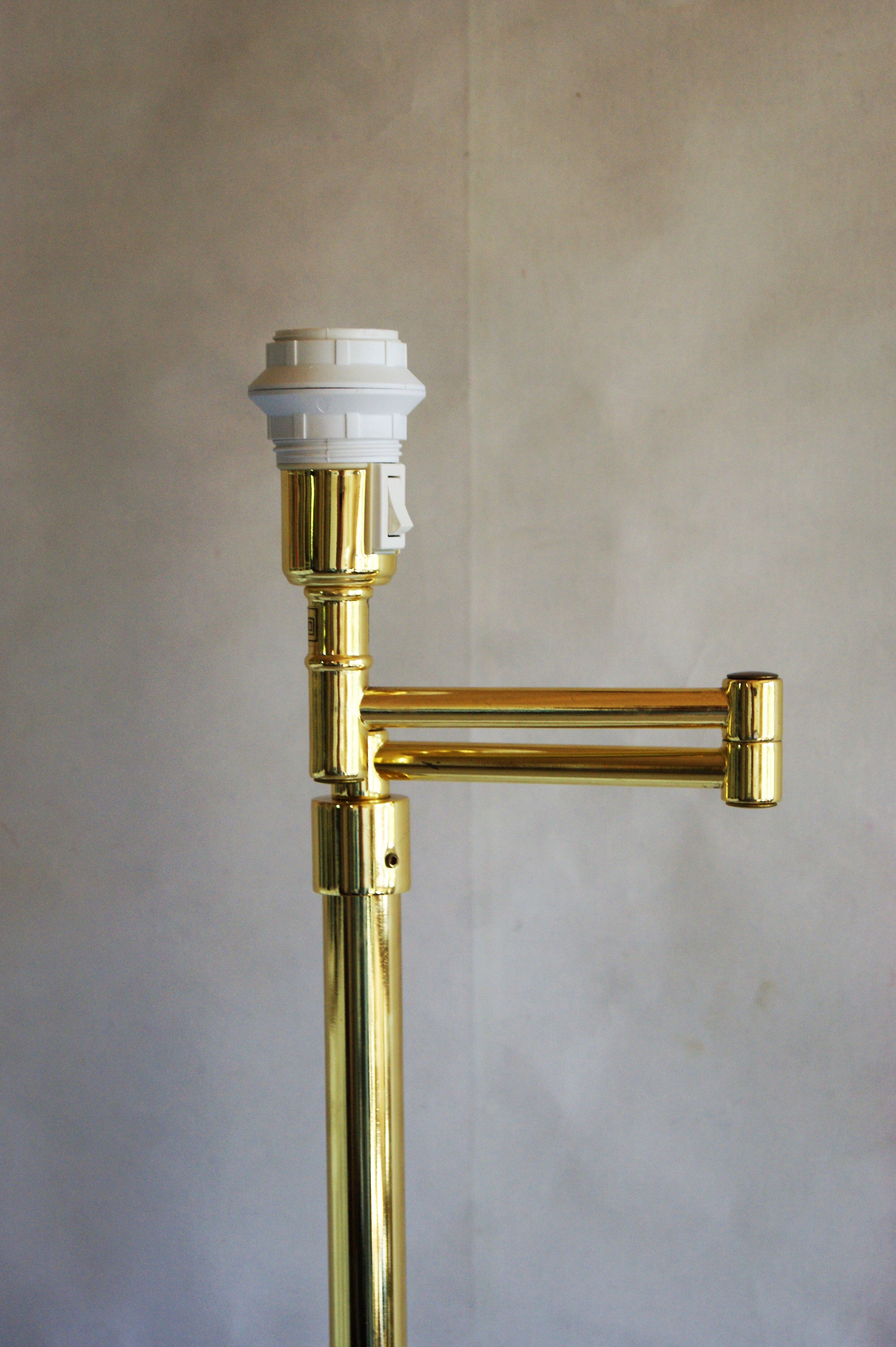 Vintage ikea brass swing arm floor lamp with pastel green fabric shade