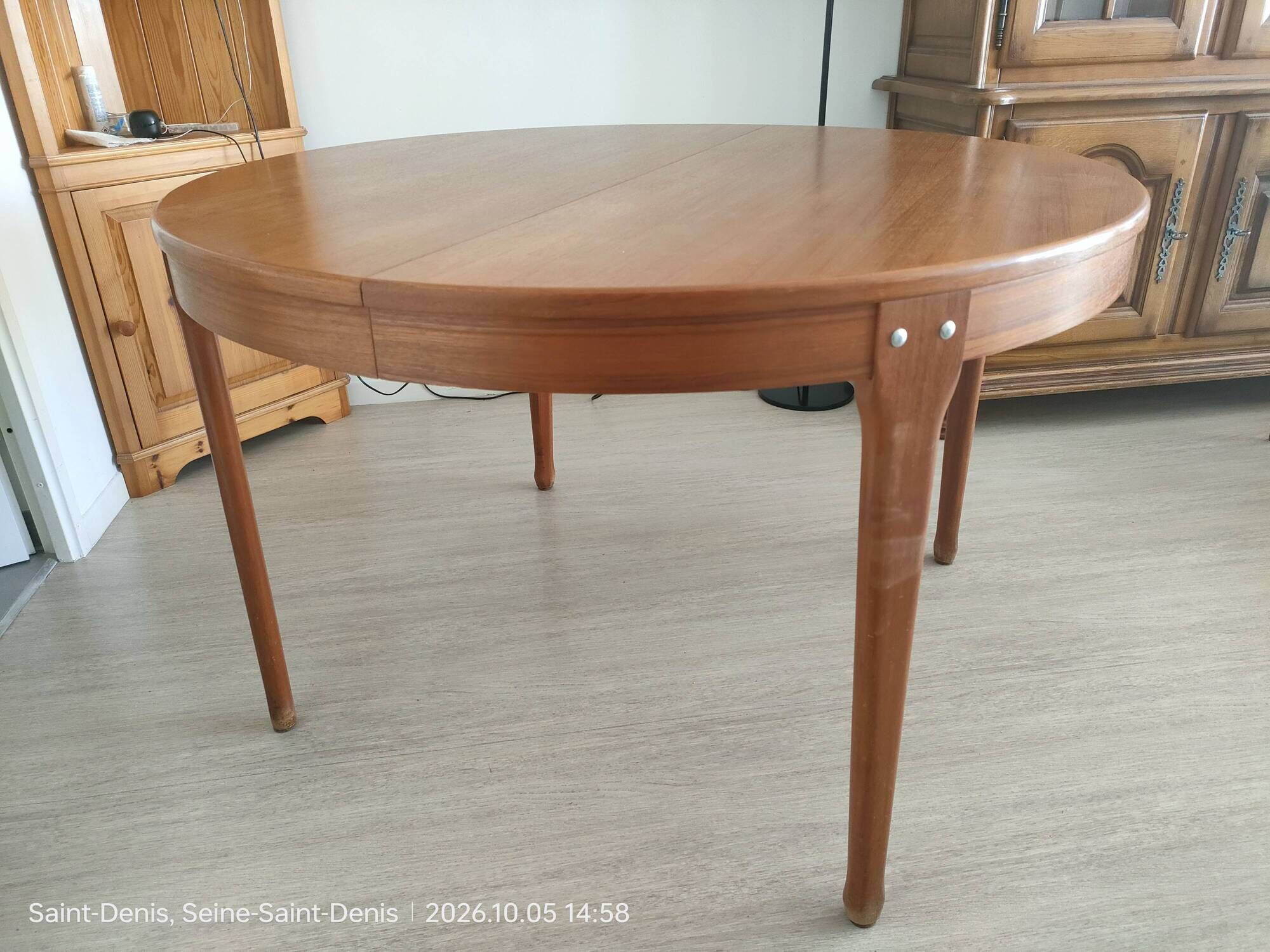 Scandinavian dining table, signed Meubles TV Paris, 1960.