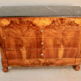 Restoration period commode with walnut burl, marble top.