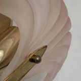 Vintage shell wall light, amber glass and brass, France, 1970.