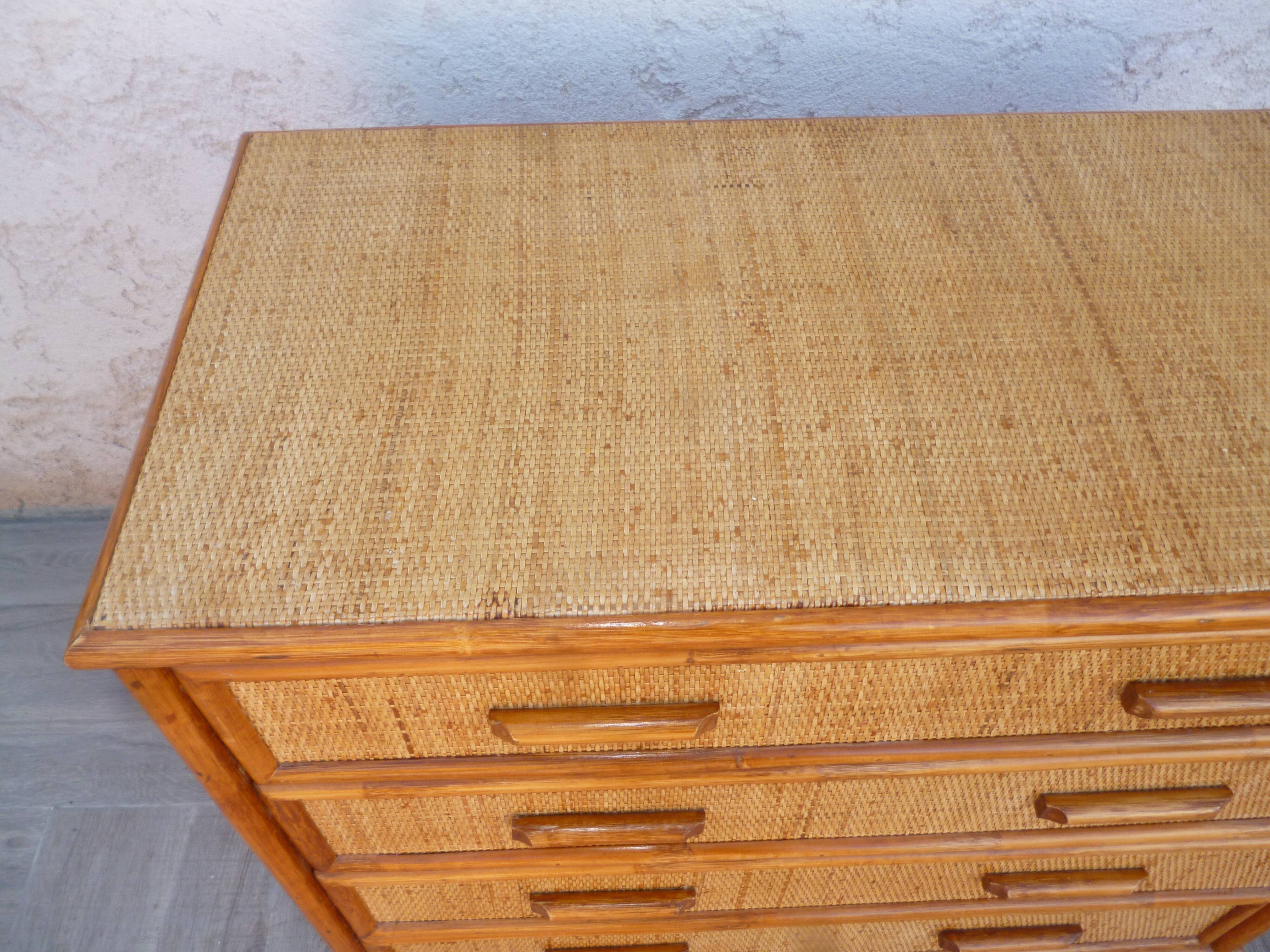 Vintage rattan bamboo chest of drawers