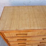Vintage rattan bamboo chest of drawers