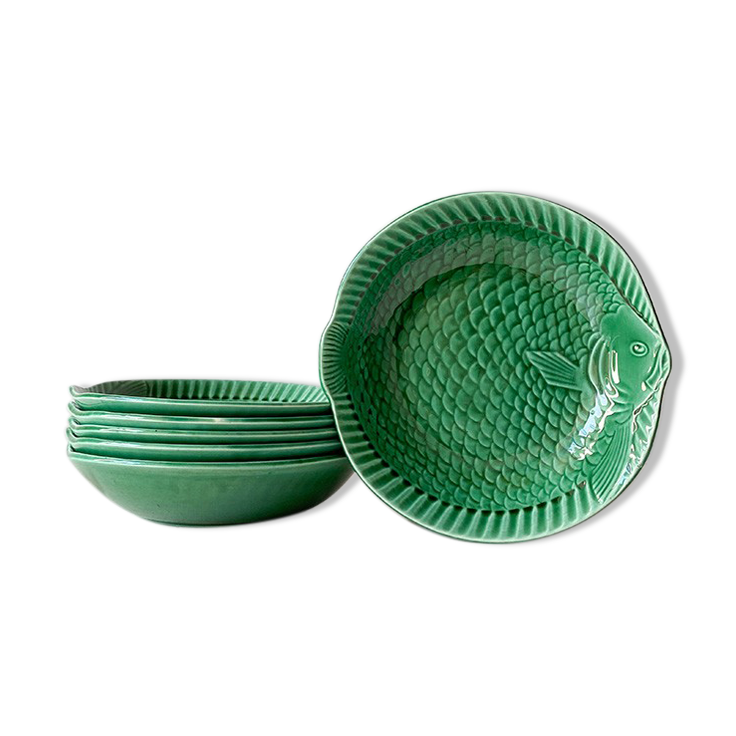 Lot 6 hollow plates Sarreguemines Poisson