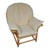 Chaise longue surdimensionnée en rotin/bambou avec coussins d'origine. Années 1970
