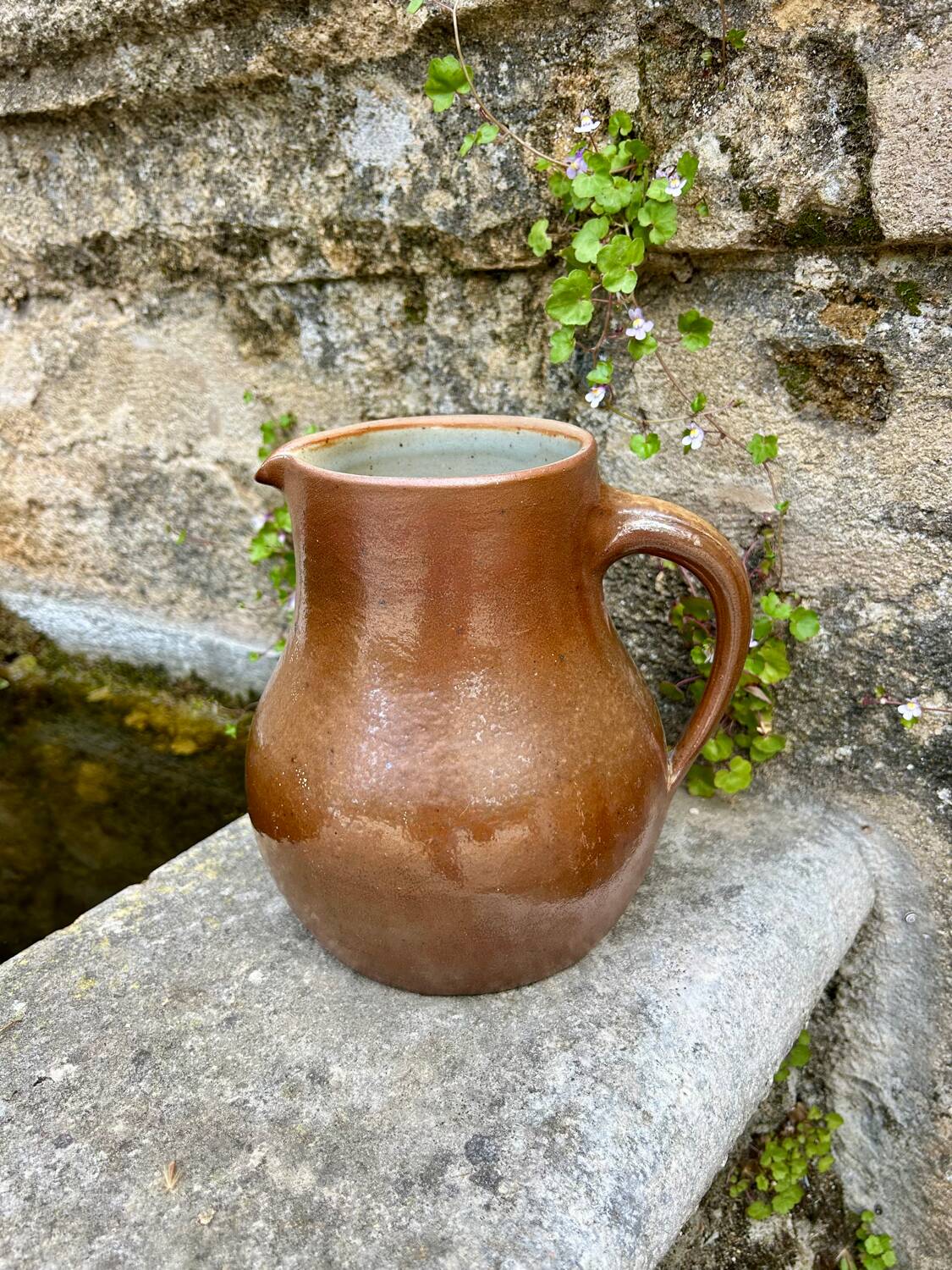 Set of 2 large vintage stoneware pitchers