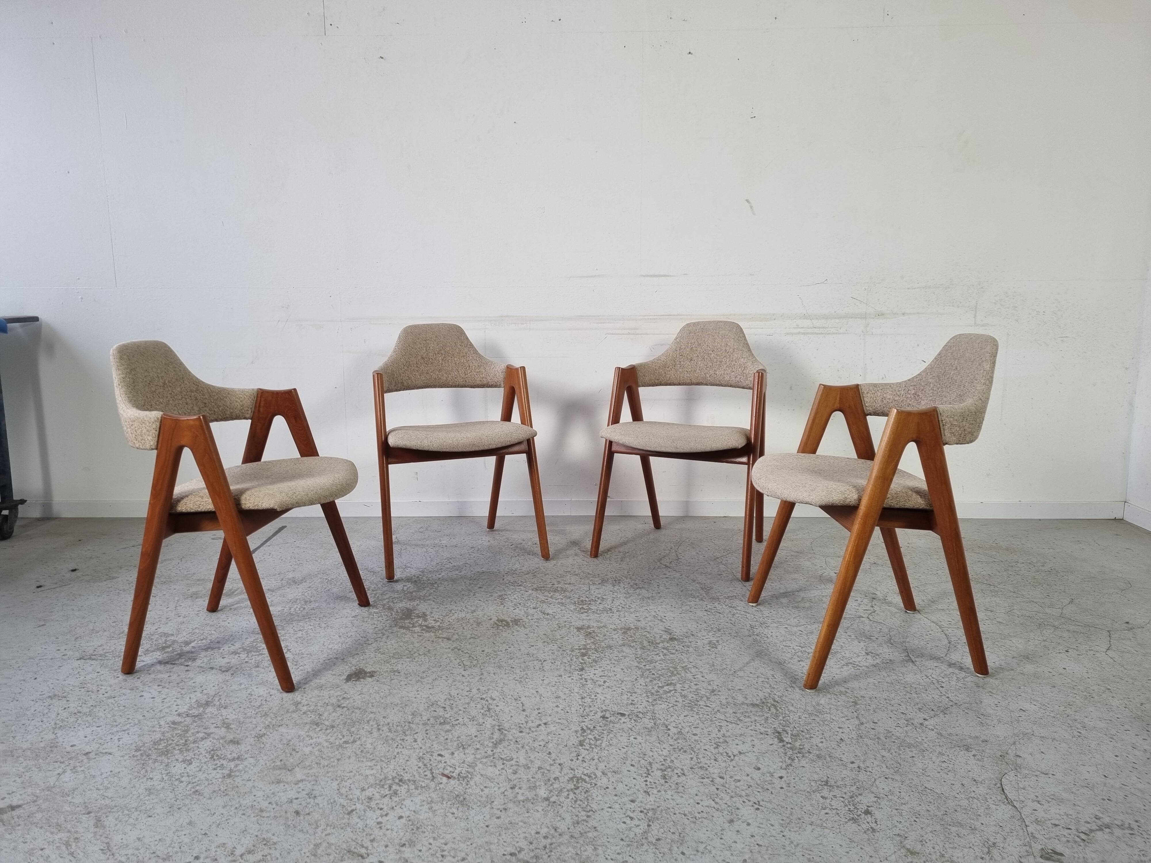 4 teak Compass chairs by Kai Kristiansen for SVA Møbler, 1960s
