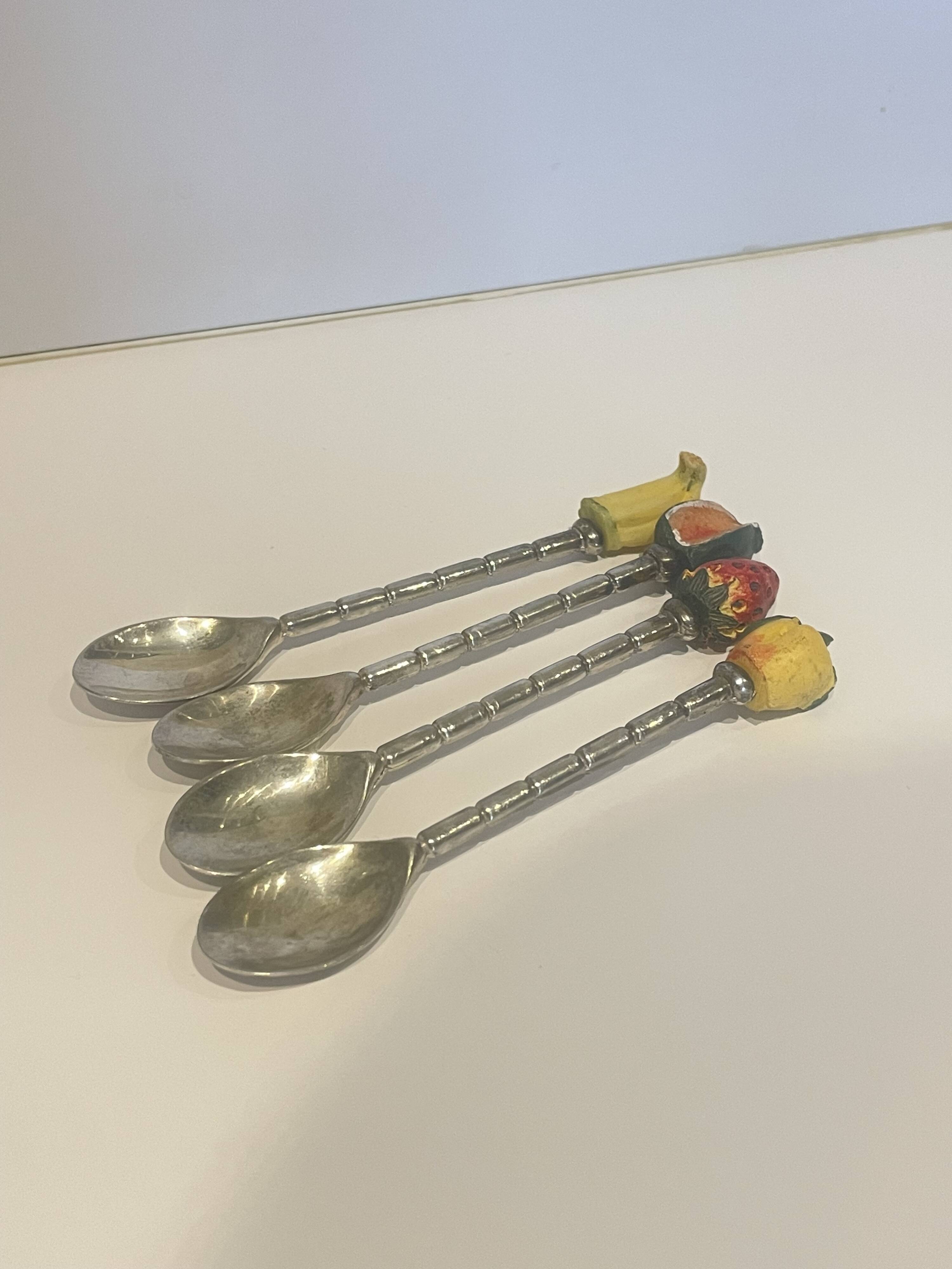 4 silver-plated metal fruit mocha teaspoons