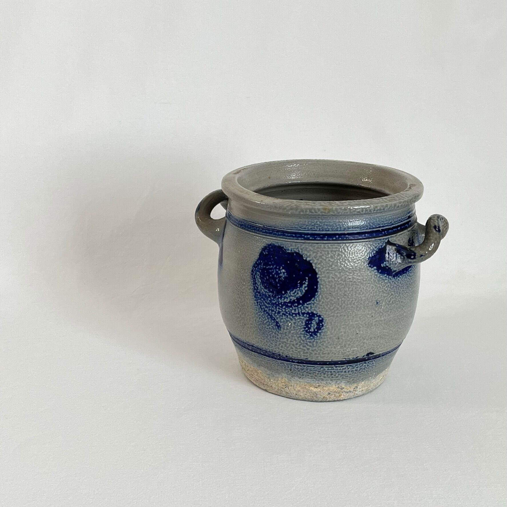 Salt glazed stoneware pot, cobalt oxide decoration