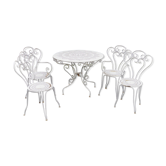 Salon de jardin table & chaises en tôle blanche style 1900 vintage