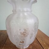Oil lamp globe - Vine and grape frieze - frosted, sandblasted glass