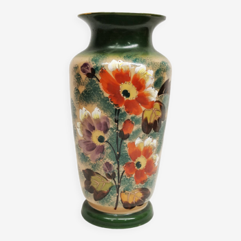 ancien Vase en Opaline , décor Floral peint / émaillé 19ème , Napoléon III