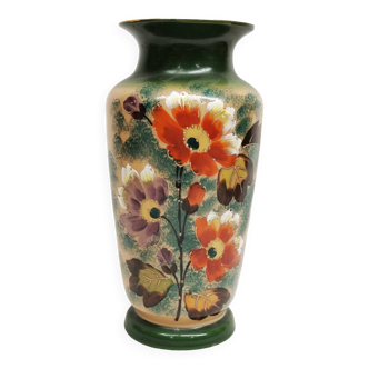 ancien Vase en Opaline , décor Floral peint / émaillé 19ème , Napoléon III