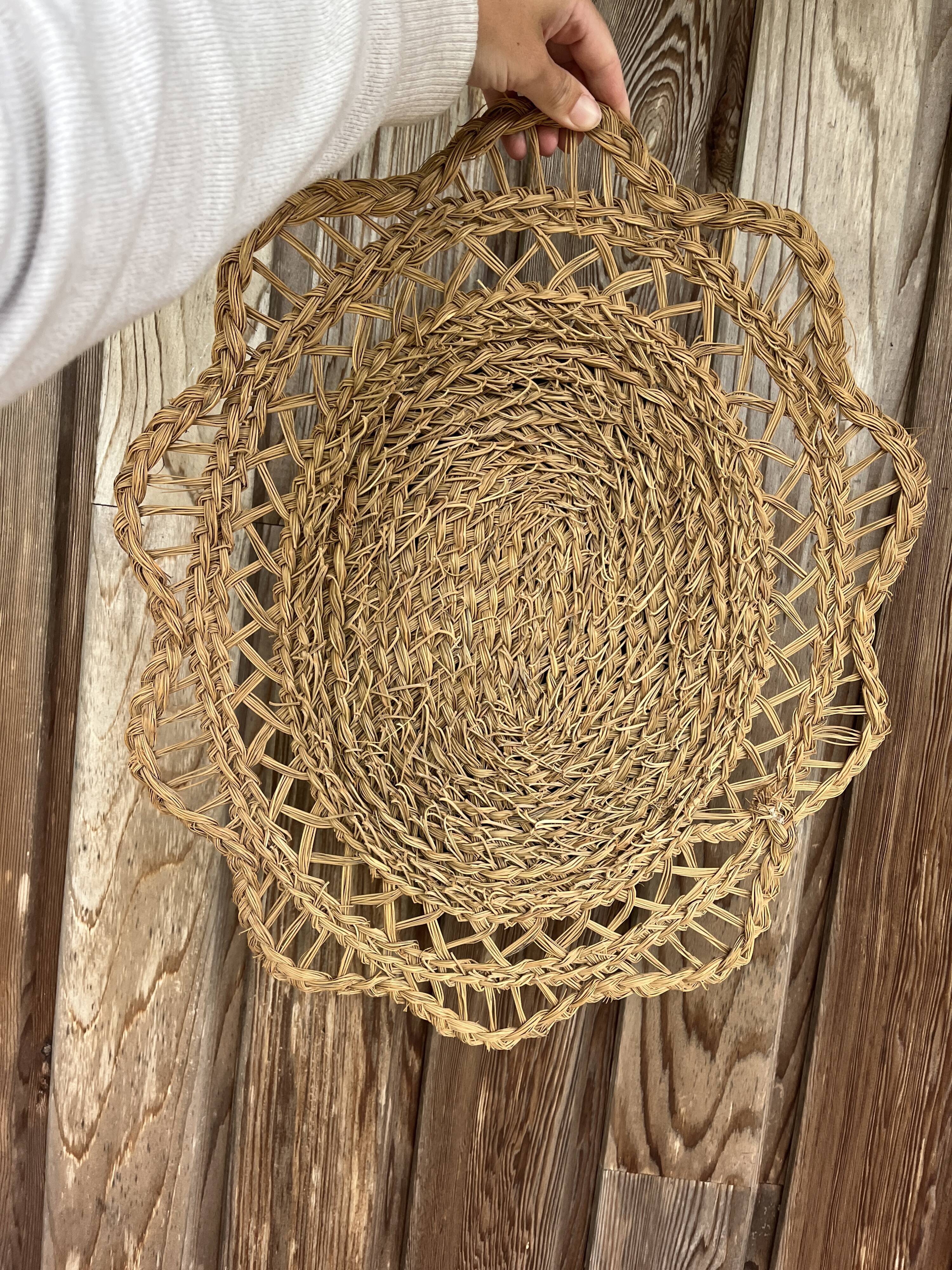 Large braided rattan mirror 1960