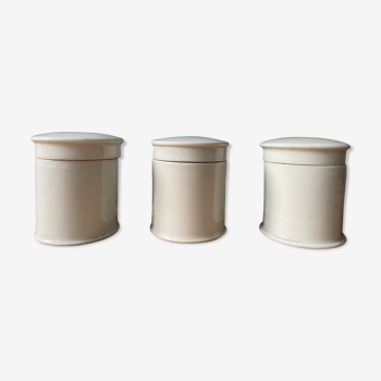 Set of 3 white porcelain ointment pots XIXth