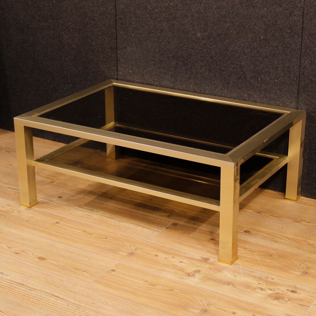 French design coffee table in glass and metal