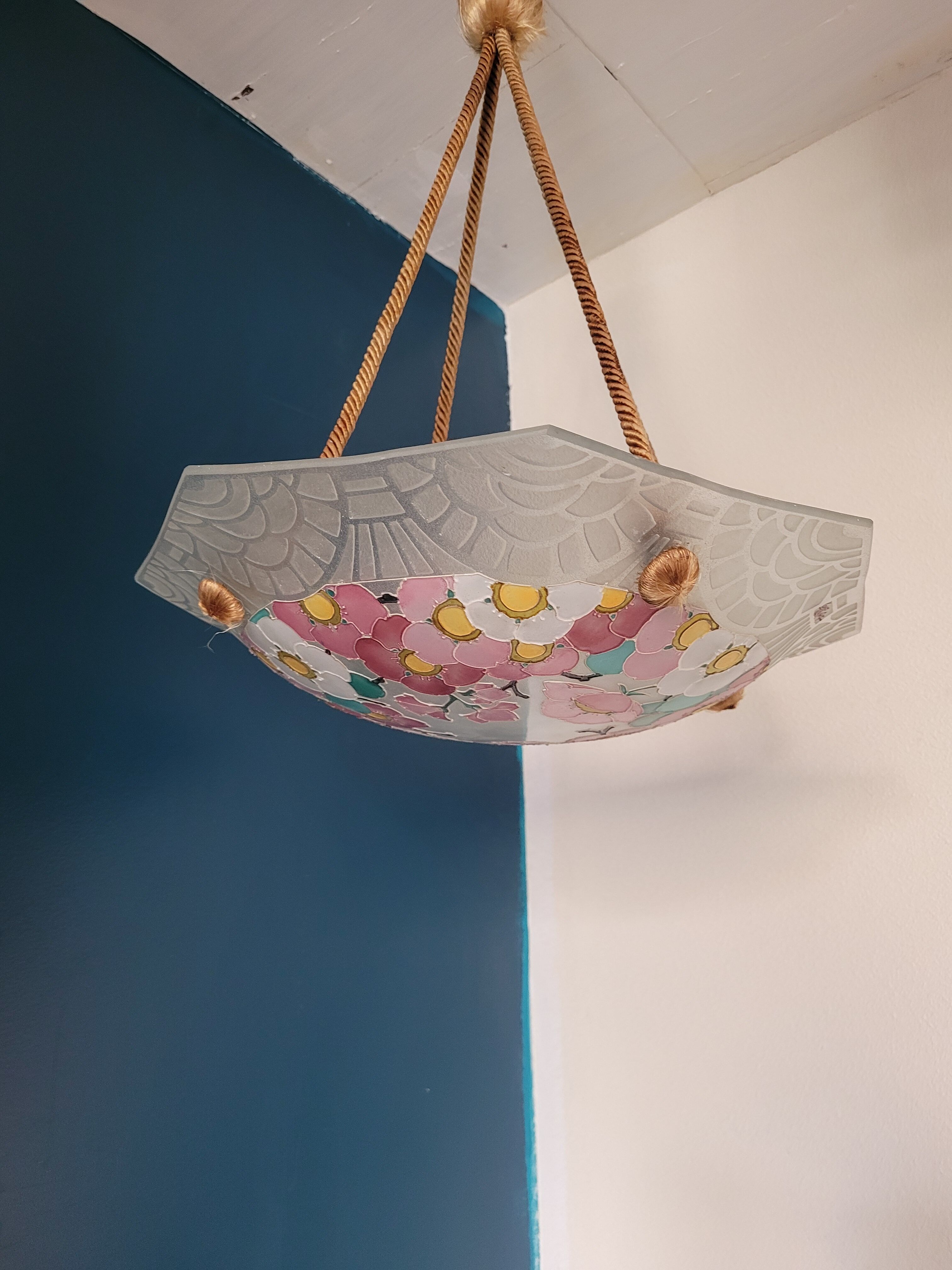 Suspension octogonale en verre sablé Loys Lucha