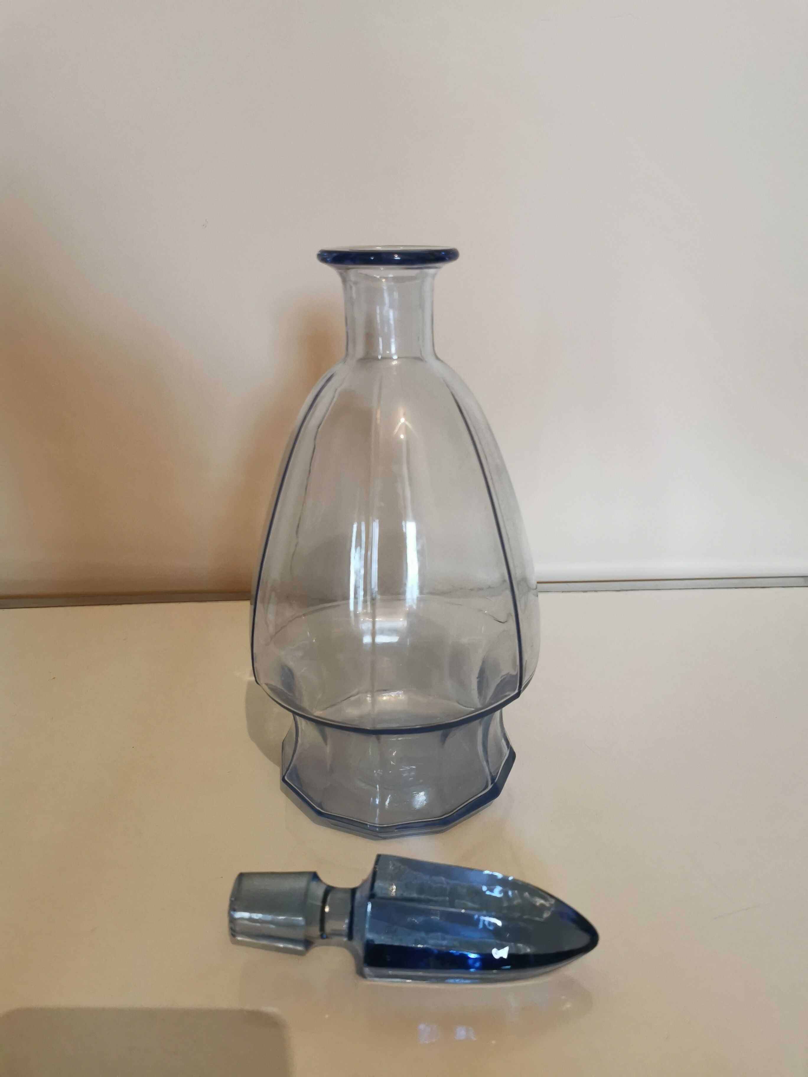 Art Deco decanter in blue glass
