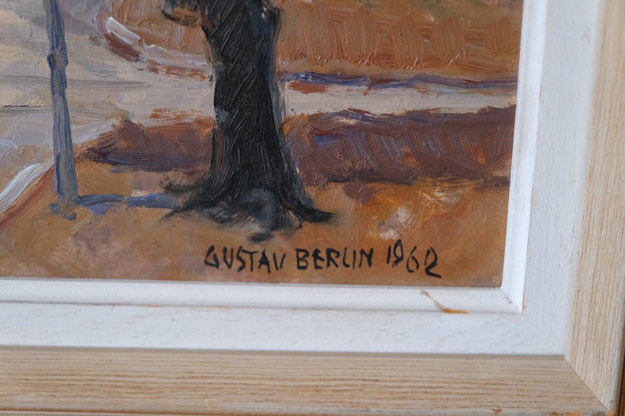 Gustav Berlin, Swedish Modern Landscape, Oil on Panel, 1962, Framed
