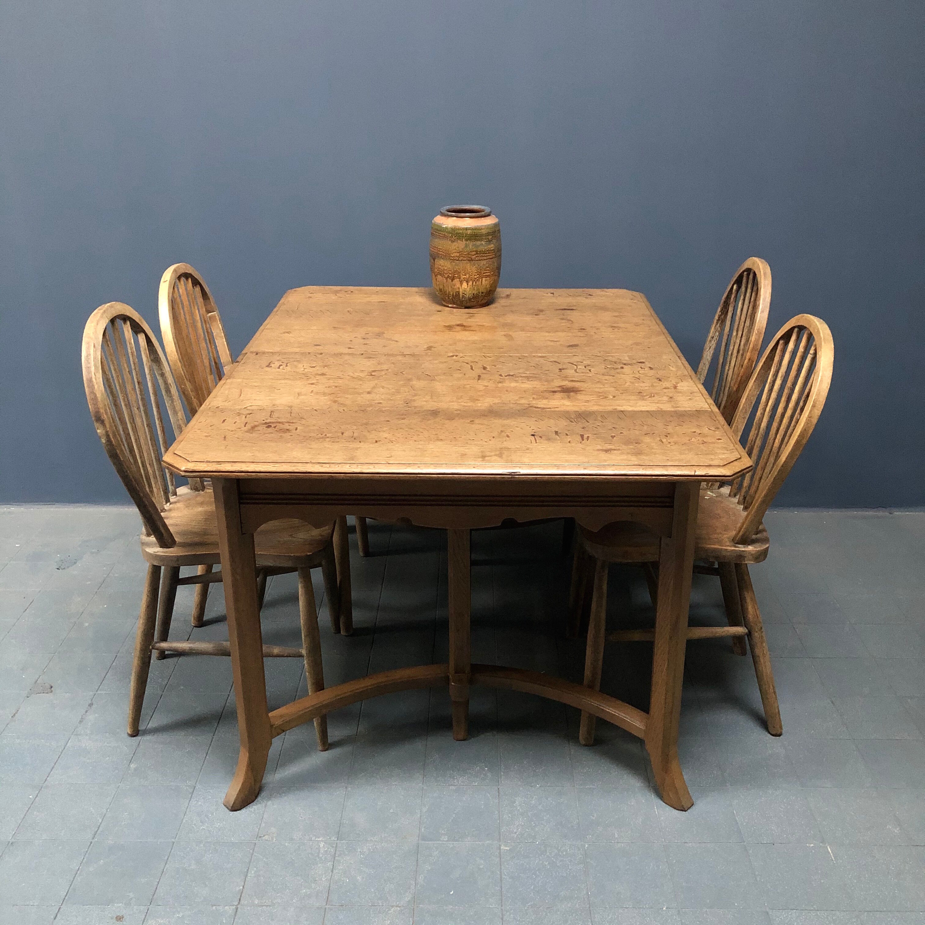 Dutch oak kitchen table in art deco style from the 1930s