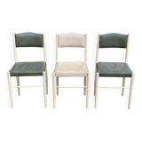 3 Scandinavian Baumann style chairs, steel and white and dark green crocodile leather