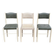 3 Scandinavian Baumann style chairs, steel and white and dark green crocodile leather