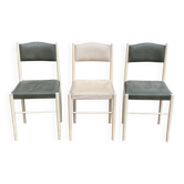 3 chaises scandinaves en acier et cuir blanc et vert
