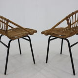 1970s pair of Alan Fuchs rattan and iron lounge chairs, Czechoslovakia