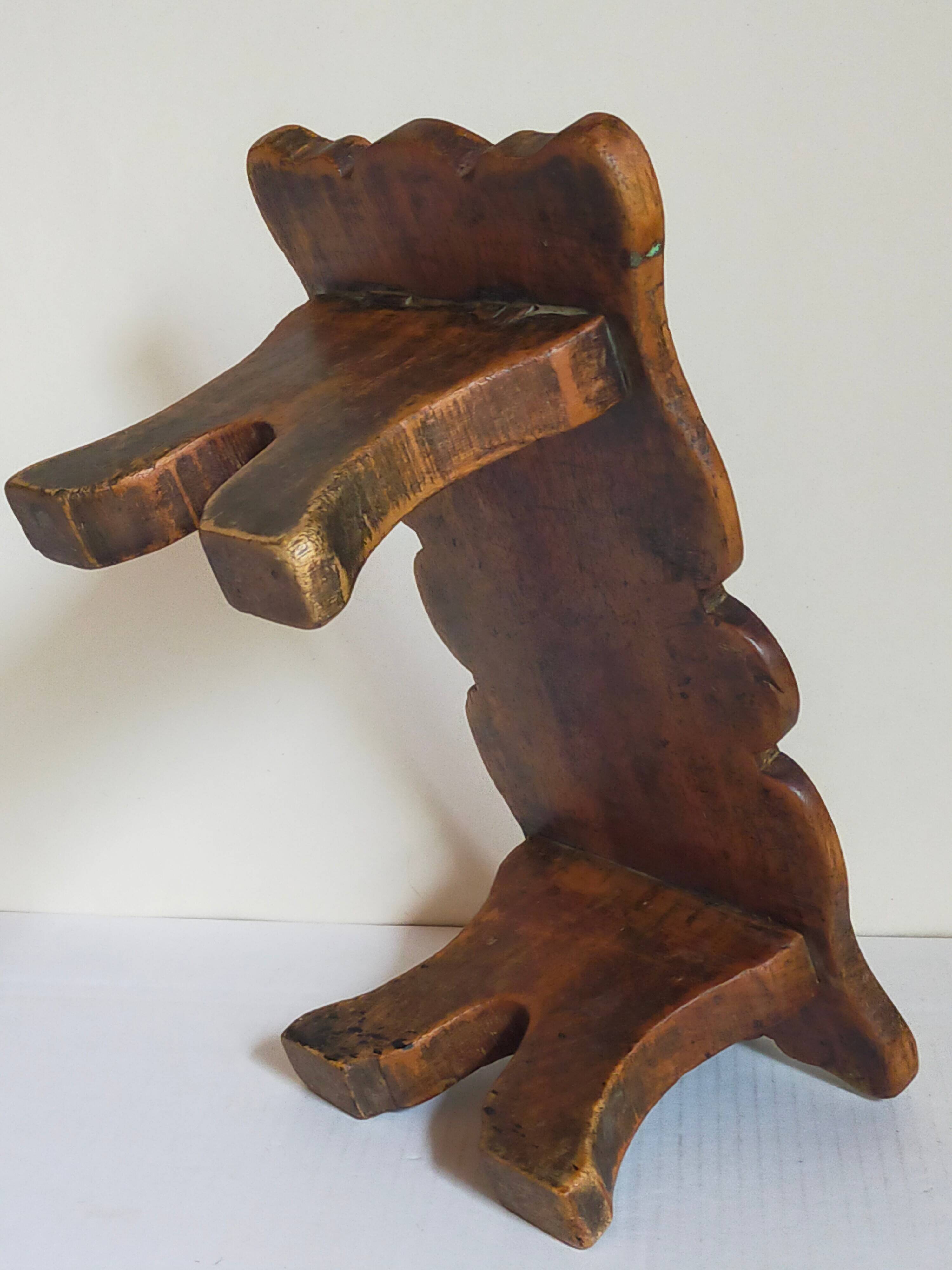 Old footstool in solid wood 19th century