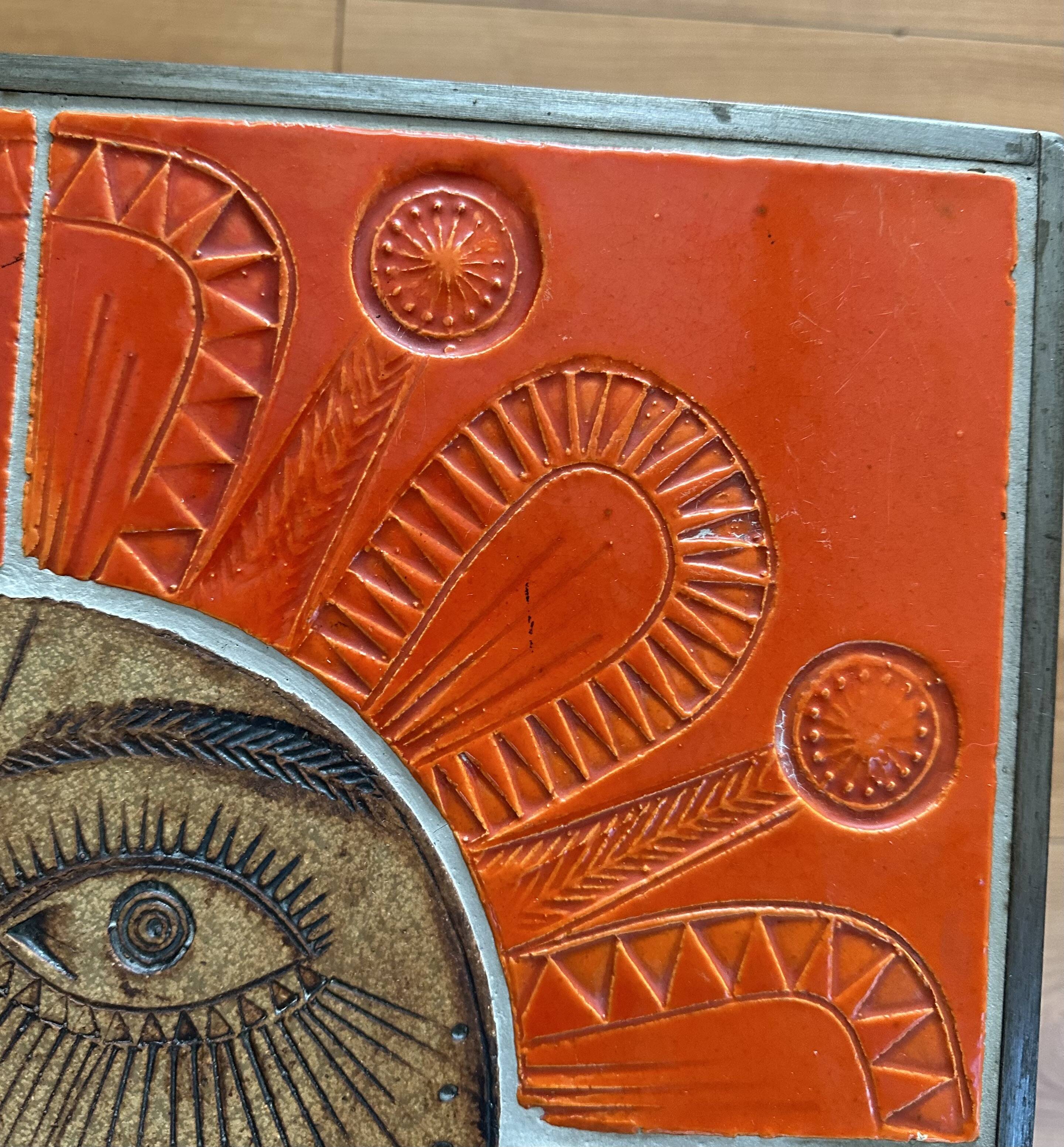 Coffee table end of sofa Roger Capron and Jean Derval ceramic 70s sun model