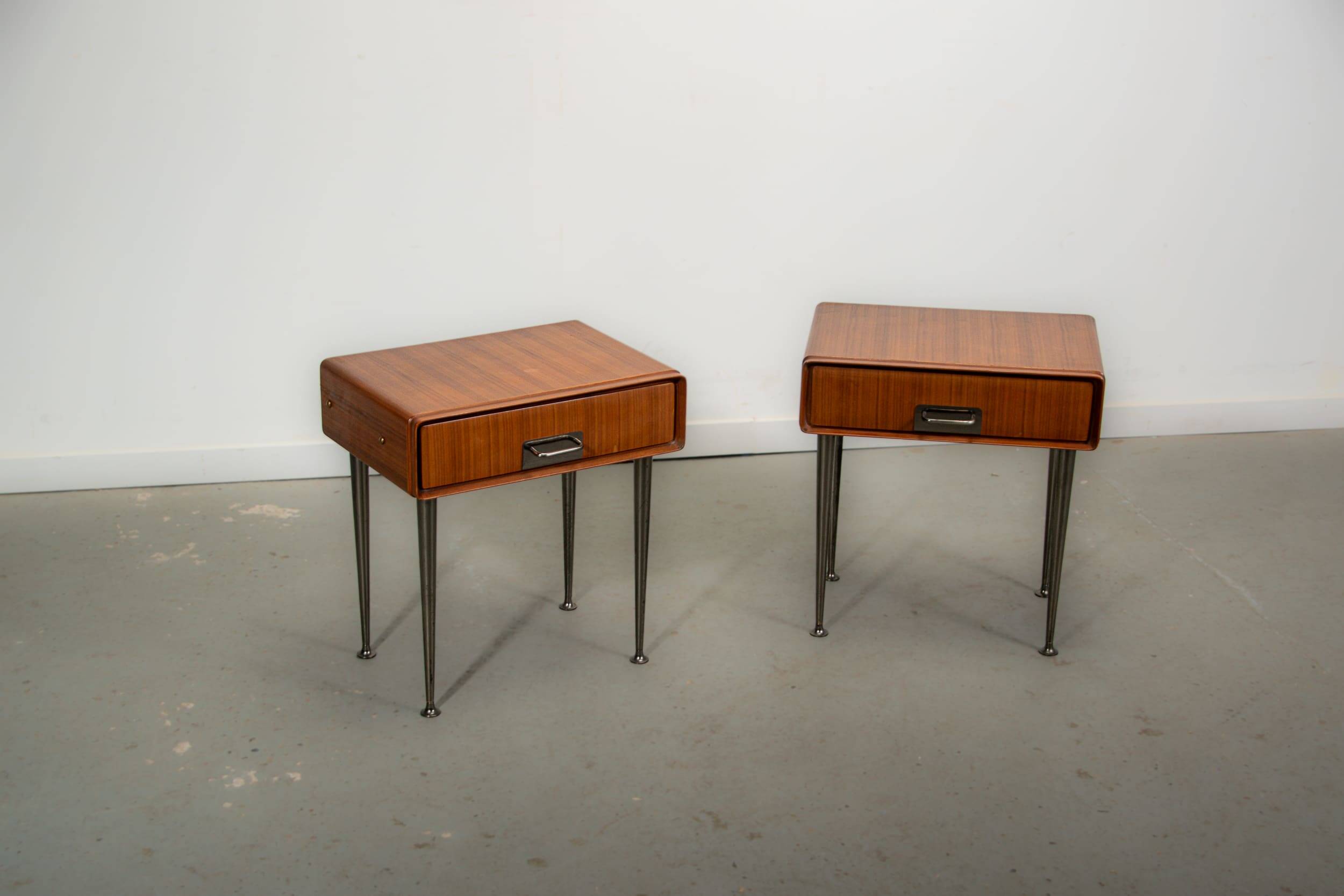 Italian nightstands in teak with brass details, circa 1970